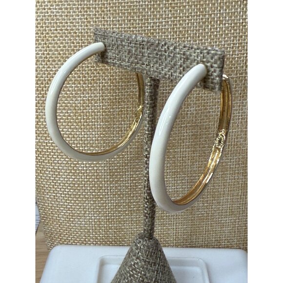 Kenneth Lane Gold & Ivory Hoop Earrings 2" Diameter Elegant Design Womens - Picture 15 of 15